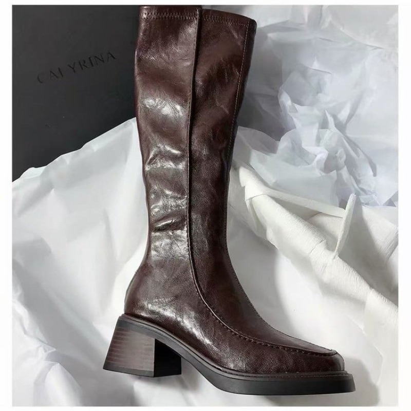 Round-toe Thick-soled Long Boo - Knee High Boots Women 评论和价格