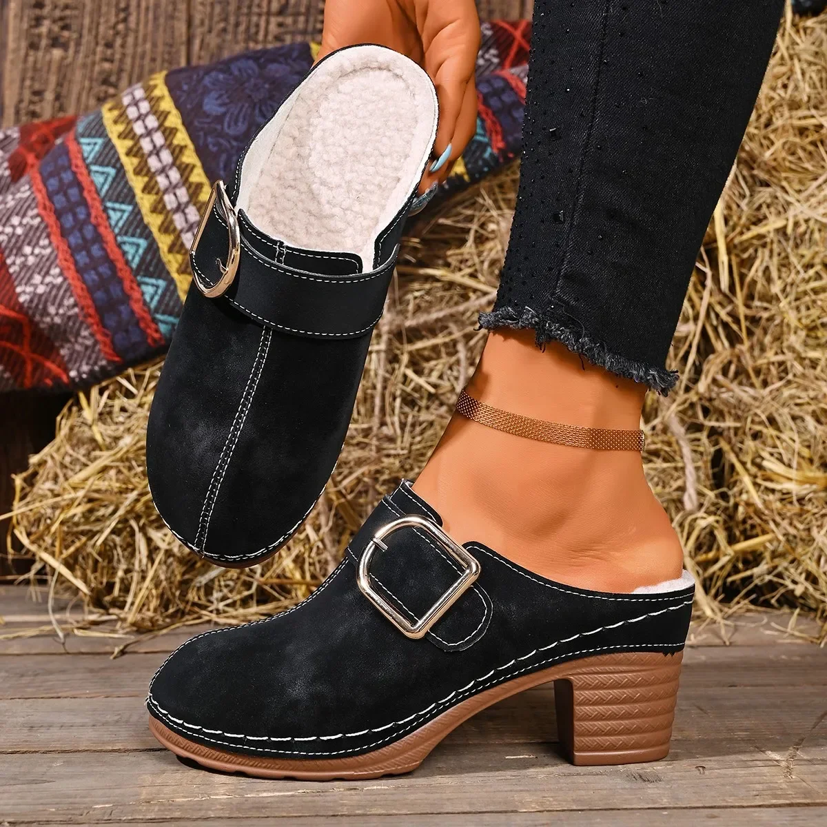 Women Mules Slippers Chunky He - Women'S Shoes Clogs 评论和价格